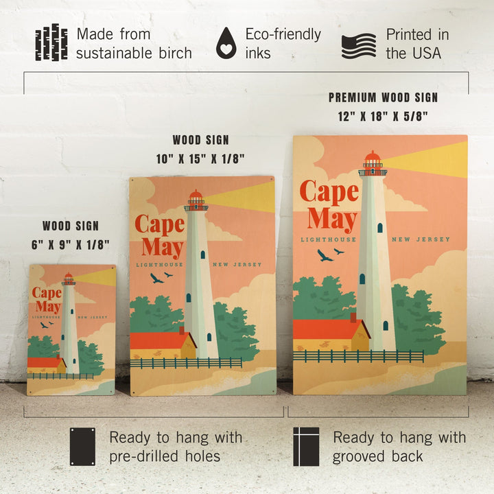 Cape May, New Jersey, Lighthouse Scene, Vector, Lantern Press Artwork, Wood Signs and Postcards Wood Lantern Press 