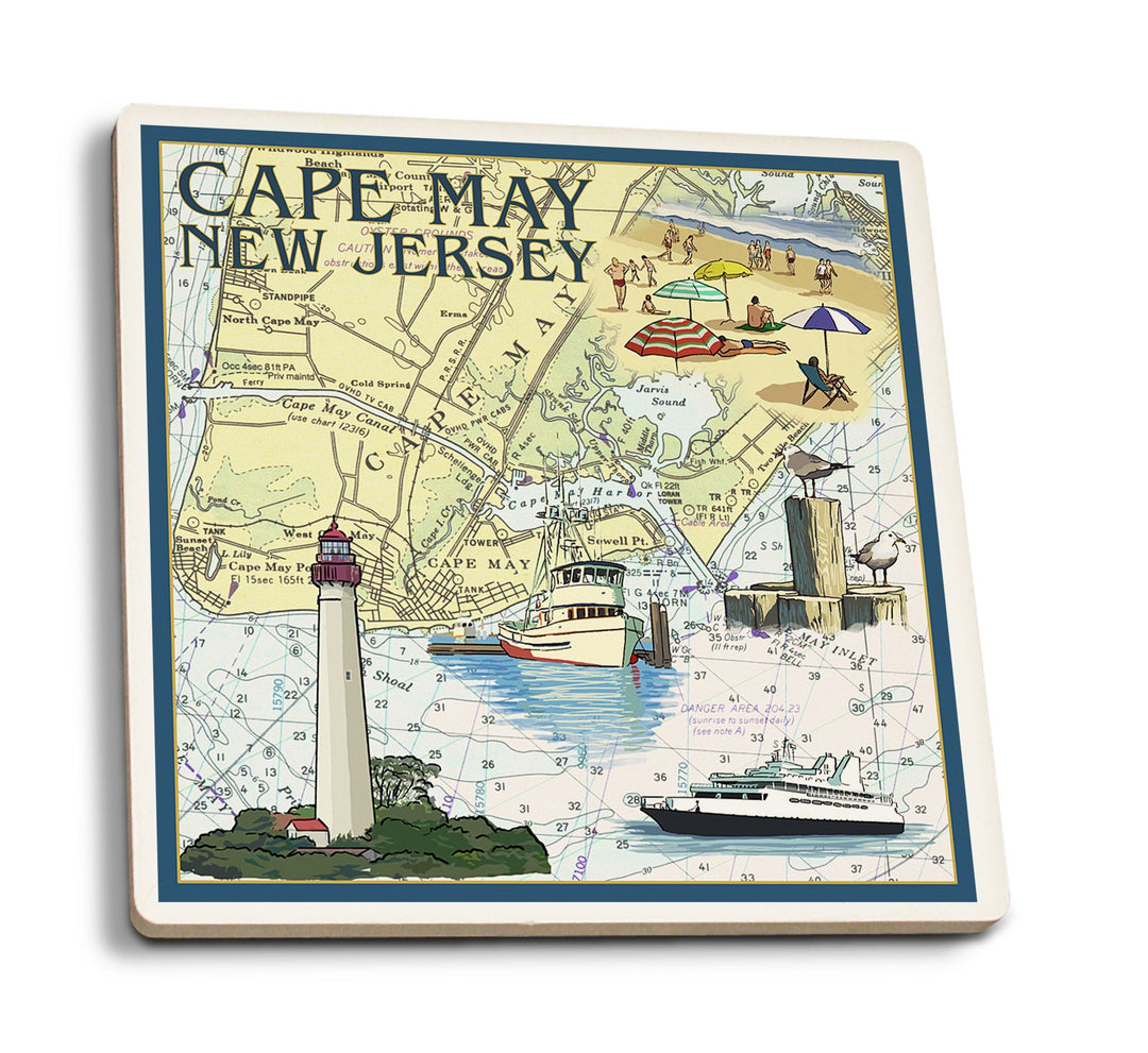Cape May, New Jersey, Nautical Chart, Lantern Press Artwork, Coaster Set Coasters Lantern Press 