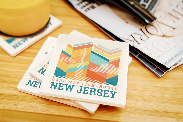 Cape May, New Jersey, Vector, Lighthouse, Lantern Press Artwork, Coaster Set Coasters Lantern Press 