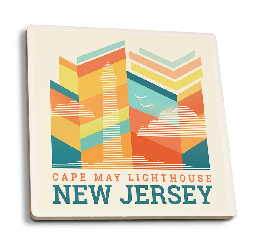 Cape May, New Jersey, Vector, Lighthouse, Lantern Press Artwork, Coaster Set Coasters Lantern Press 