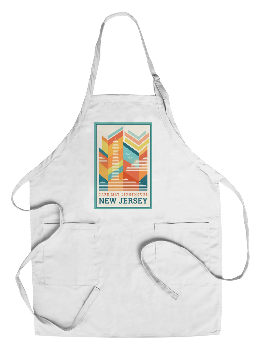 Cape May, New Jersey, Vector, Lighthouse, Lantern Press Artwork, Towels and Aprons Kitchen Lantern Press Chef's Apron 