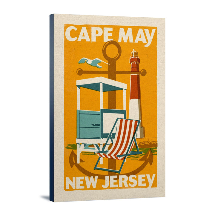 Cape May, New Jersey, Woodblock Series, Lantern Press Artwork, Stretched Canvas Canvas Lantern Press 12x18 Stretched Canvas 