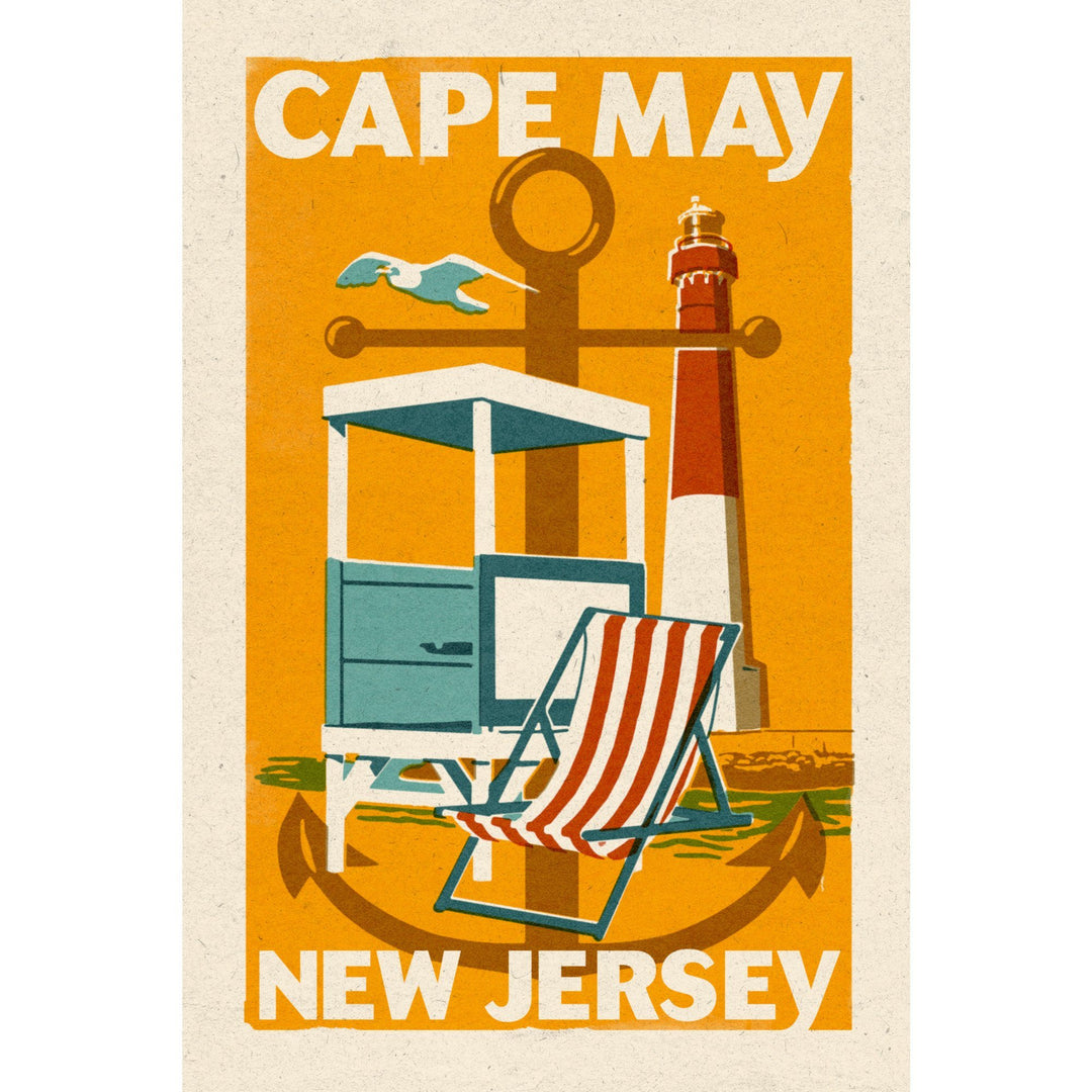 Cape May, New Jersey, Woodblock Series, Lantern Press Artwork, Towels and Aprons Kitchen Lantern Press 