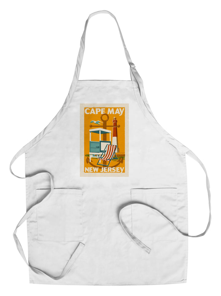 Cape May, New Jersey, Woodblock Series, Lantern Press Artwork, Towels and Aprons Kitchen Lantern Press Chef's Apron 