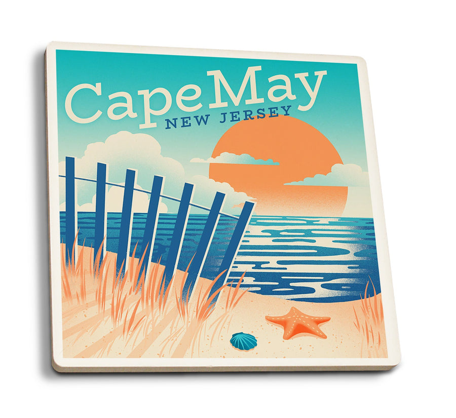 Cape May Point, New Jersey, Sun-faded Shoreline Collection, Glowing Shore, Beach Scene, Coaster Set Coasters Lantern Press 