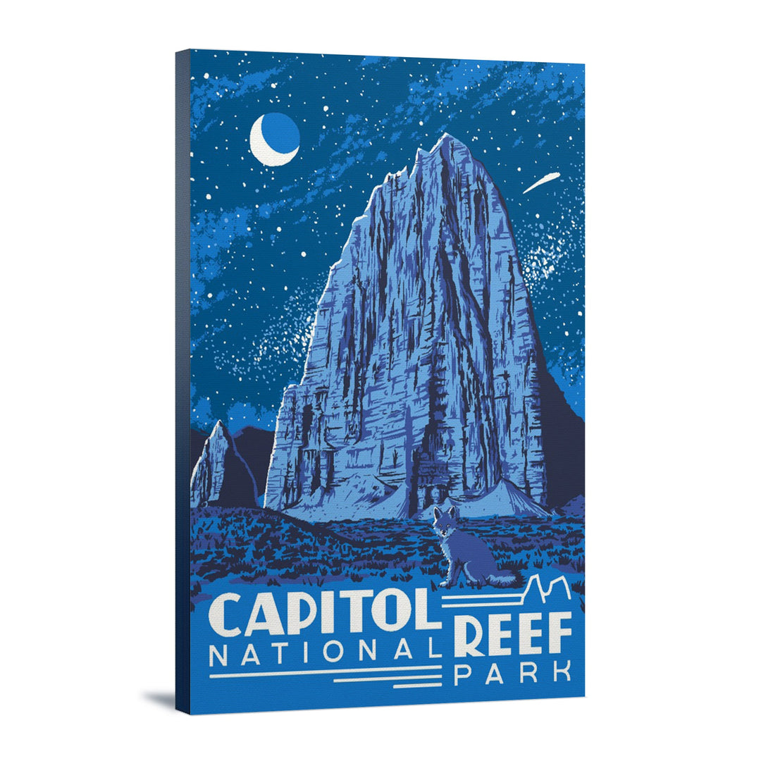 Capitol Reef National Park, Torrey, Utah, Explorer Series, Nighttime Scene, Lantern Press Artwork, Stretched Canvas Canvas Lantern Press 12x18 Stretched Canvas 