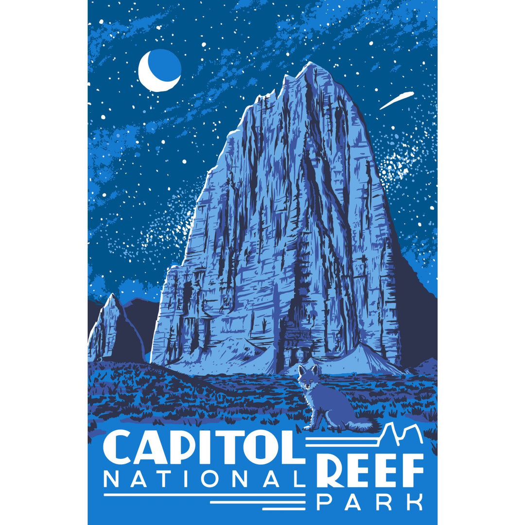 Capitol Reef National Park, Torrey, Utah, Explorer Series, Nighttime Scene, Lantern Press Artwork, Stretched Canvas Canvas Lantern Press 