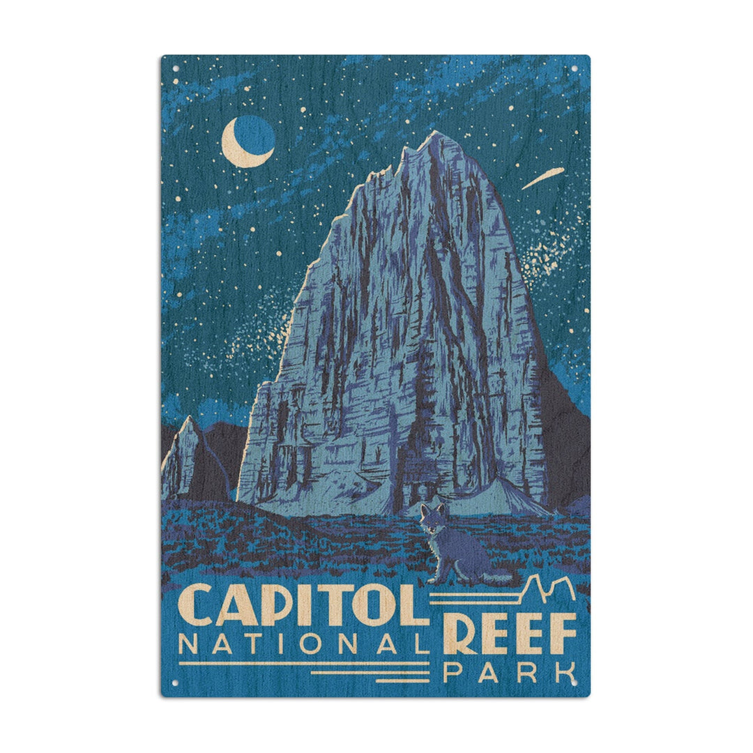 Capitol Reef National Park, Torrey, Utah, Explorer Series, Nighttime Scene, Lantern Press Artwork, Wood Signs and Postcards Wood Lantern Press 10 x 15 Wood Sign 
