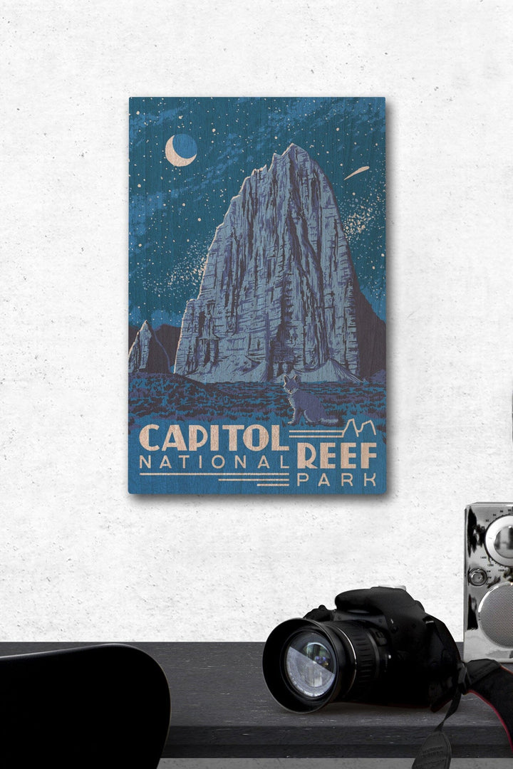 Capitol Reef National Park, Torrey, Utah, Explorer Series, Nighttime Scene, Lantern Press Artwork, Wood Signs and Postcards Wood Lantern Press 12 x 18 Wood Gallery Print 