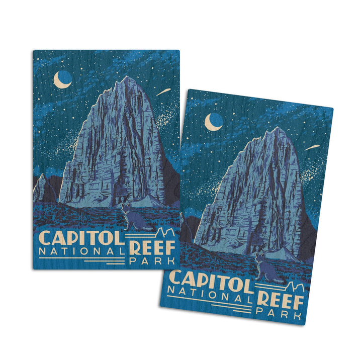 Capitol Reef National Park, Torrey, Utah, Explorer Series, Nighttime Scene, Lantern Press Artwork, Wood Signs and Postcards Wood Lantern Press 4x6 Wood Postcard Set 