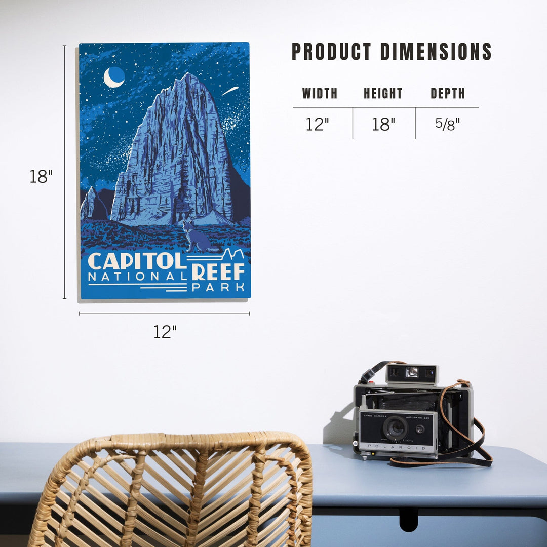 Capitol Reef National Park, Torrey, Utah, Explorer Series, Nighttime Scene, Lantern Press Artwork, Wood Signs and Postcards Wood Lantern Press 