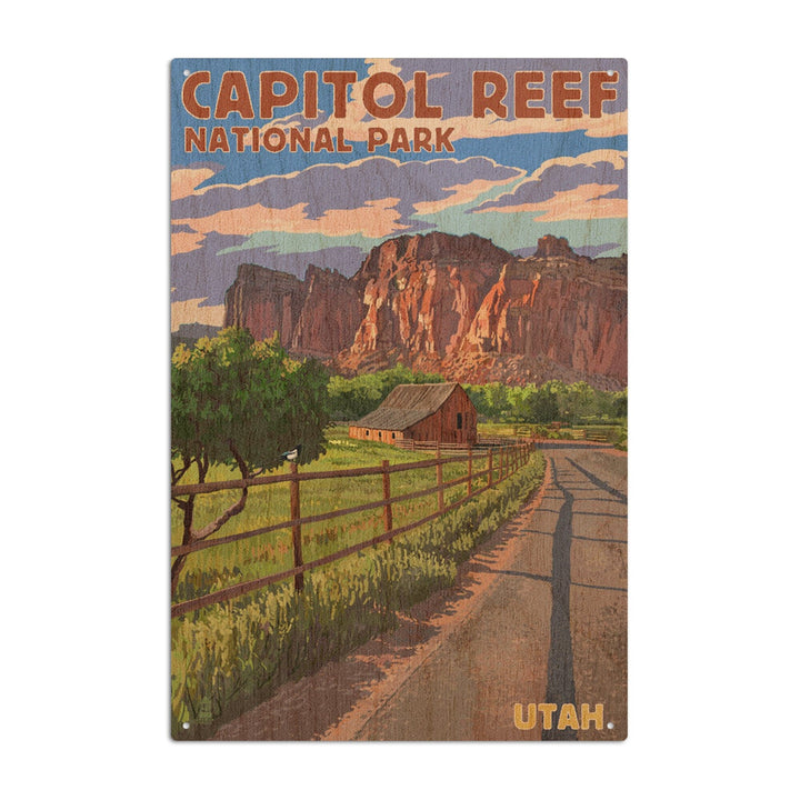 Capitol Reef National Park, Utah, Barn View, Painterly Series, Lantern Press Artwork, Wood Signs and Postcards Wood Lantern Press 6x9 Wood Sign 
