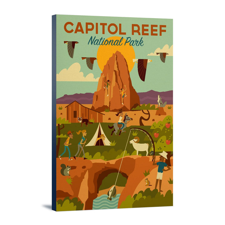 Capitol Reef National Park, Utah, Geometric National Park Series, Lantern Press Artwork, Stretched Canvas Canvas Lantern Press 16x24 Stretched Canvas 