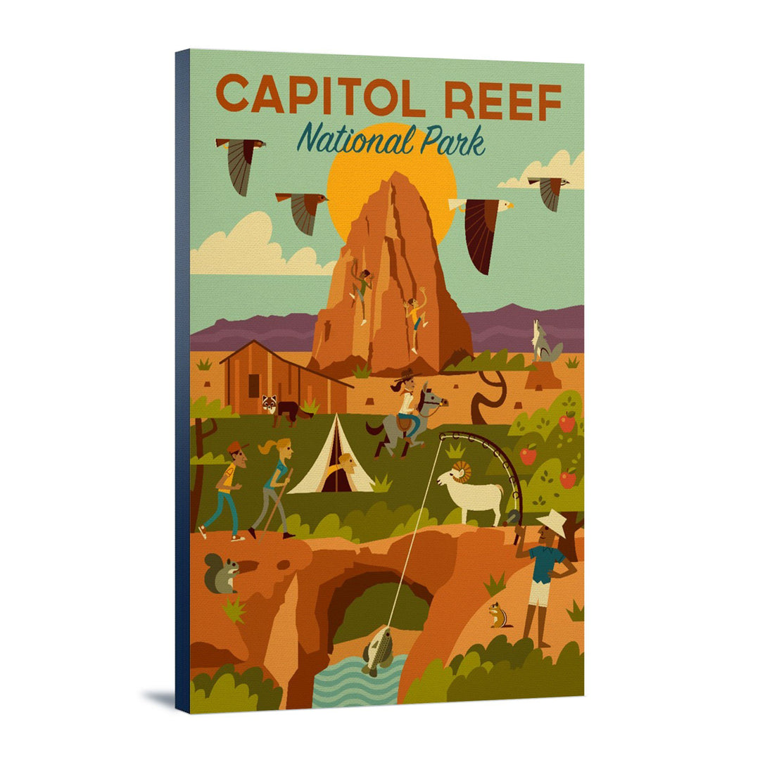 Capitol Reef National Park, Utah, Geometric National Park Series, Lantern Press Artwork, Stretched Canvas Canvas Lantern Press 
