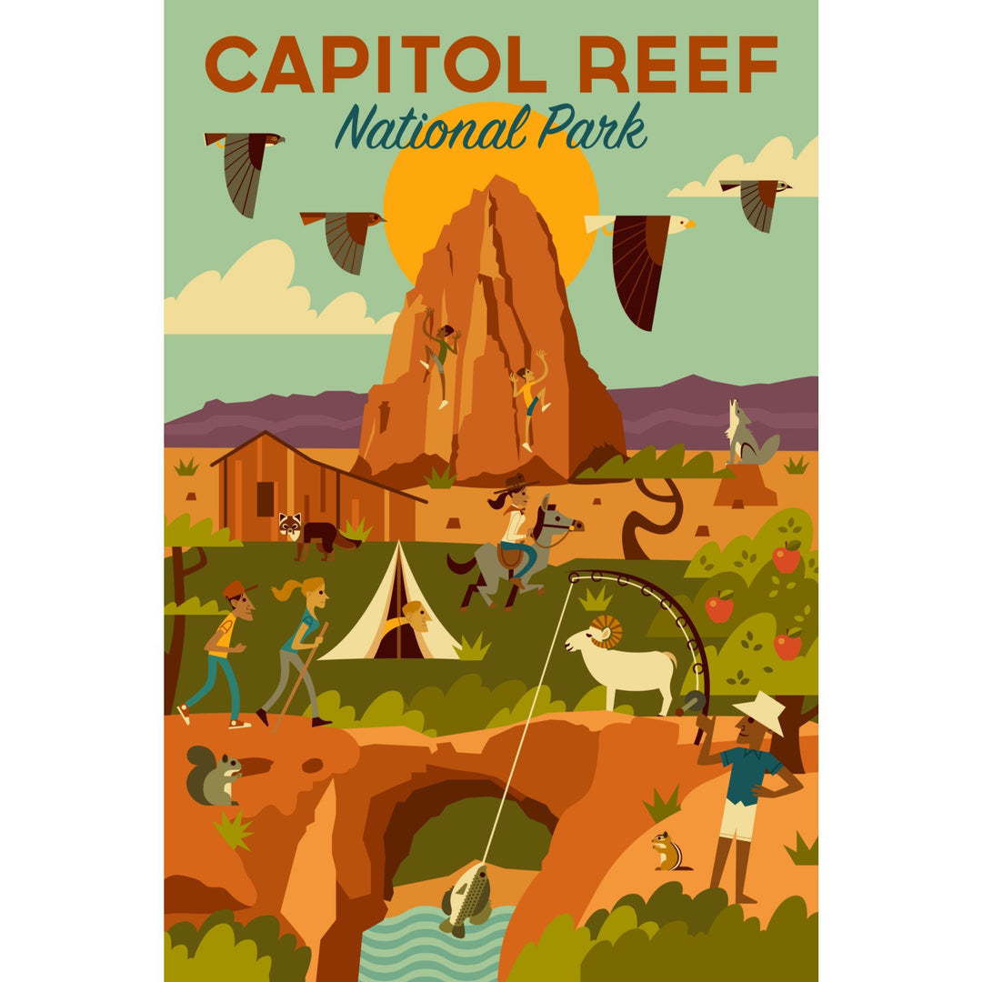 Capitol Reef National Park, Utah, Geometric National Park Series, Lantern Press Artwork, Towels and Aprons Kitchen Lantern Press 