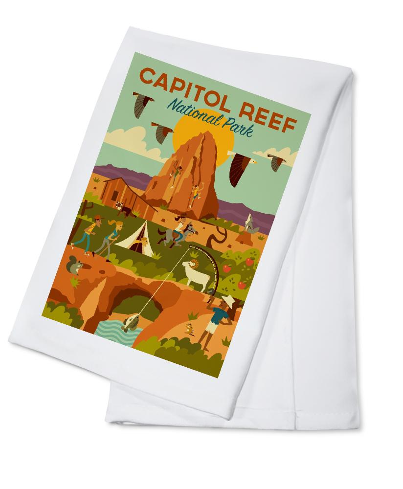 Capitol Reef National Park, Utah, Geometric National Park Series, Lantern Press Artwork, Towels and Aprons Kitchen Lantern Press Cotton Towel 