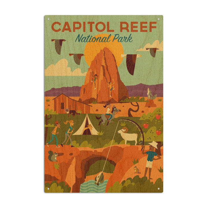 Capitol Reef National Park, Utah, Geometric National Park Series, Lantern Press Artwork, Wood Signs and Postcards Wood Lantern Press 10 x 15 Wood Sign 