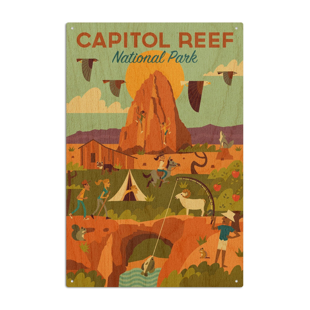 Capitol Reef National Park, Utah, Geometric National Park Series, Lantern Press Artwork, Wood Signs and Postcards Wood Lantern Press 6x9 Wood Sign 