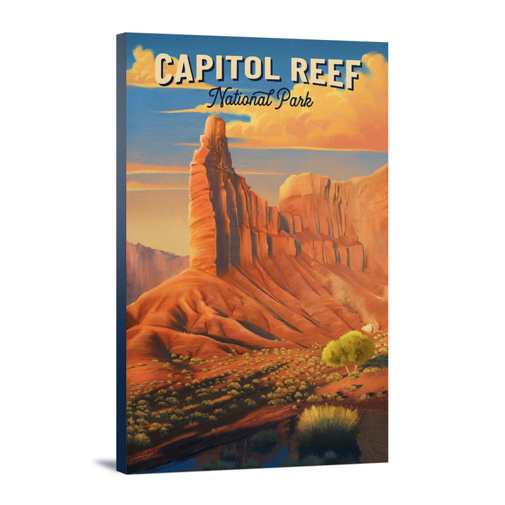 Capitol Reef National Park, Utah, Oil Painting, Lantern Press Artwork, Stretched Canvas Canvas Lantern Press 16x24 Stretched Canvas 