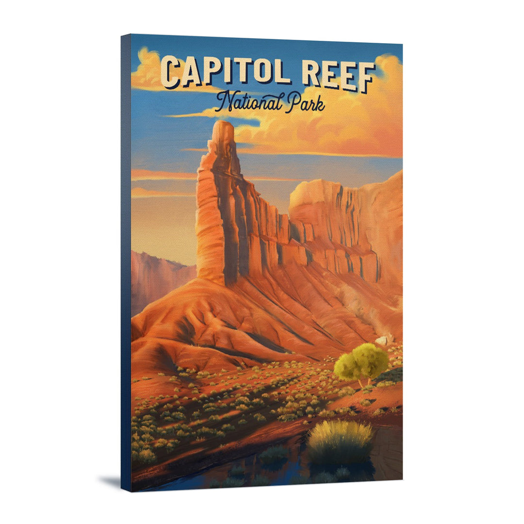 Capitol Reef National Park, Utah, Oil Painting, Lantern Press Artwork, Stretched Canvas Canvas Lantern Press 24x36 Stretched Canvas 