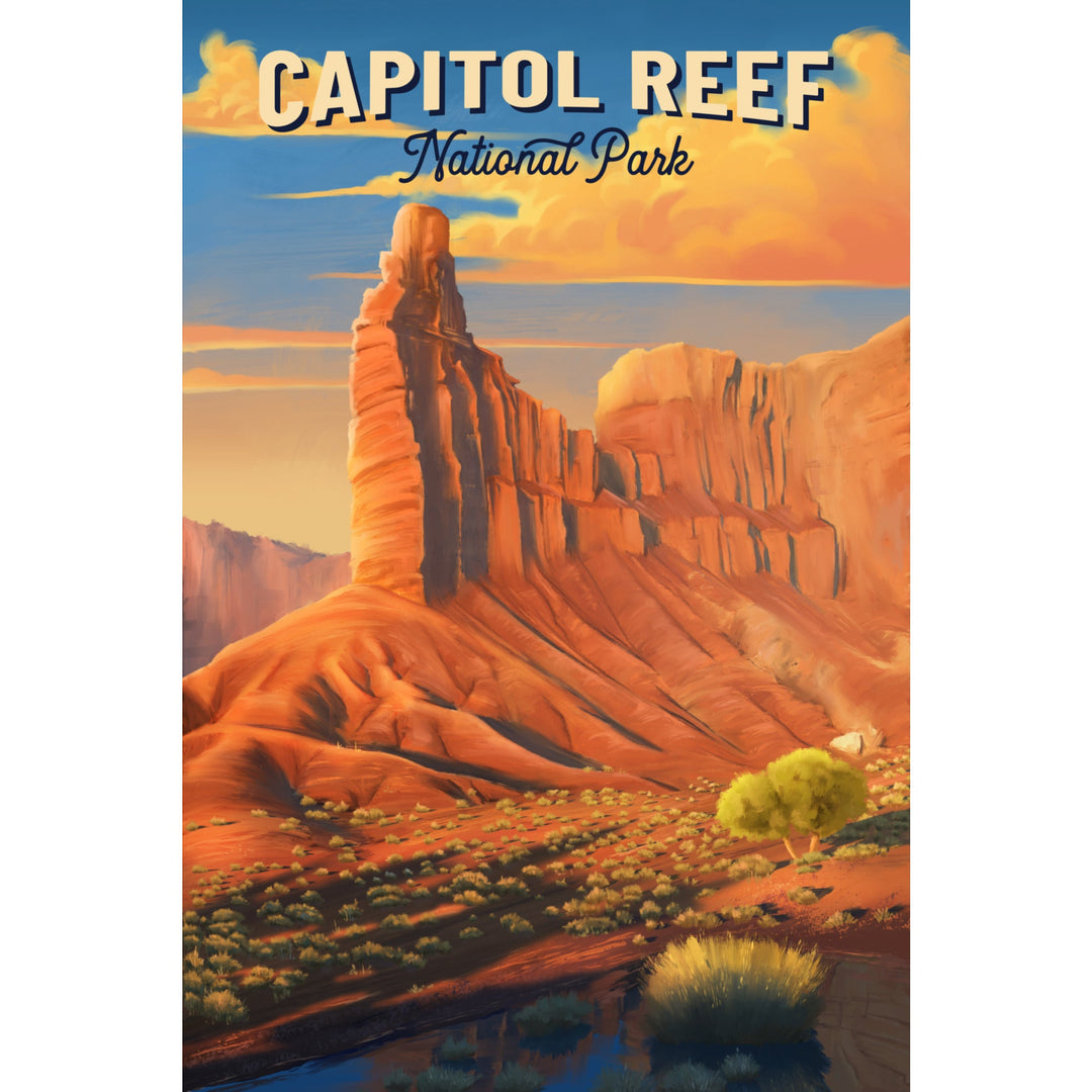 Capitol Reef National Park, Utah, Oil Painting, Lantern Press Artwork, Stretched Canvas Canvas Lantern Press 
