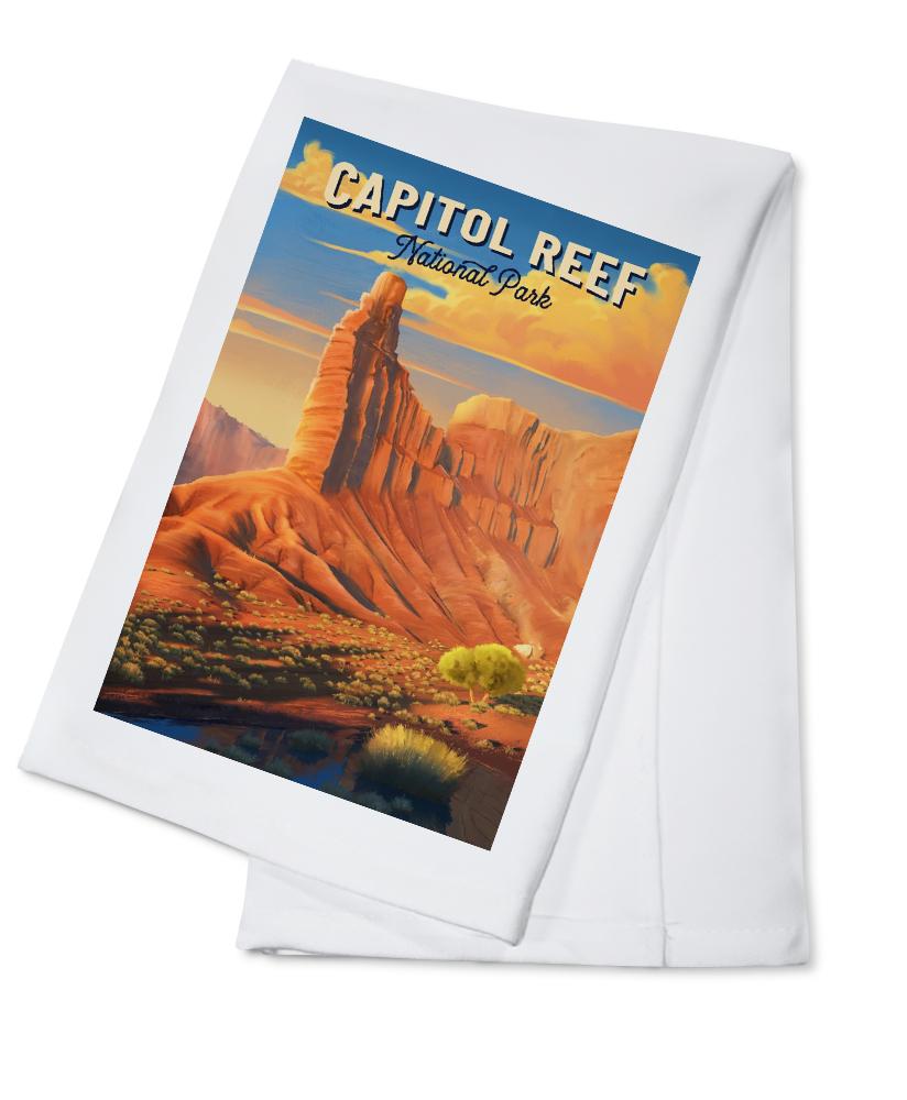 Capitol Reef National Park, Utah, Oil Painting, Lantern Press Artwork, Towels and Aprons Kitchen Lantern Press Cotton Towel 
