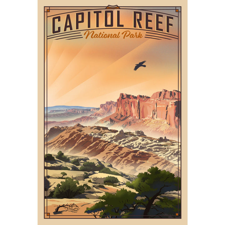Capitol Reef National Park, Utah, Water Pocket Fold, Lithograph National Park Series, Lantern Press Artwork, Stretched Canvas Canvas Lantern Press 