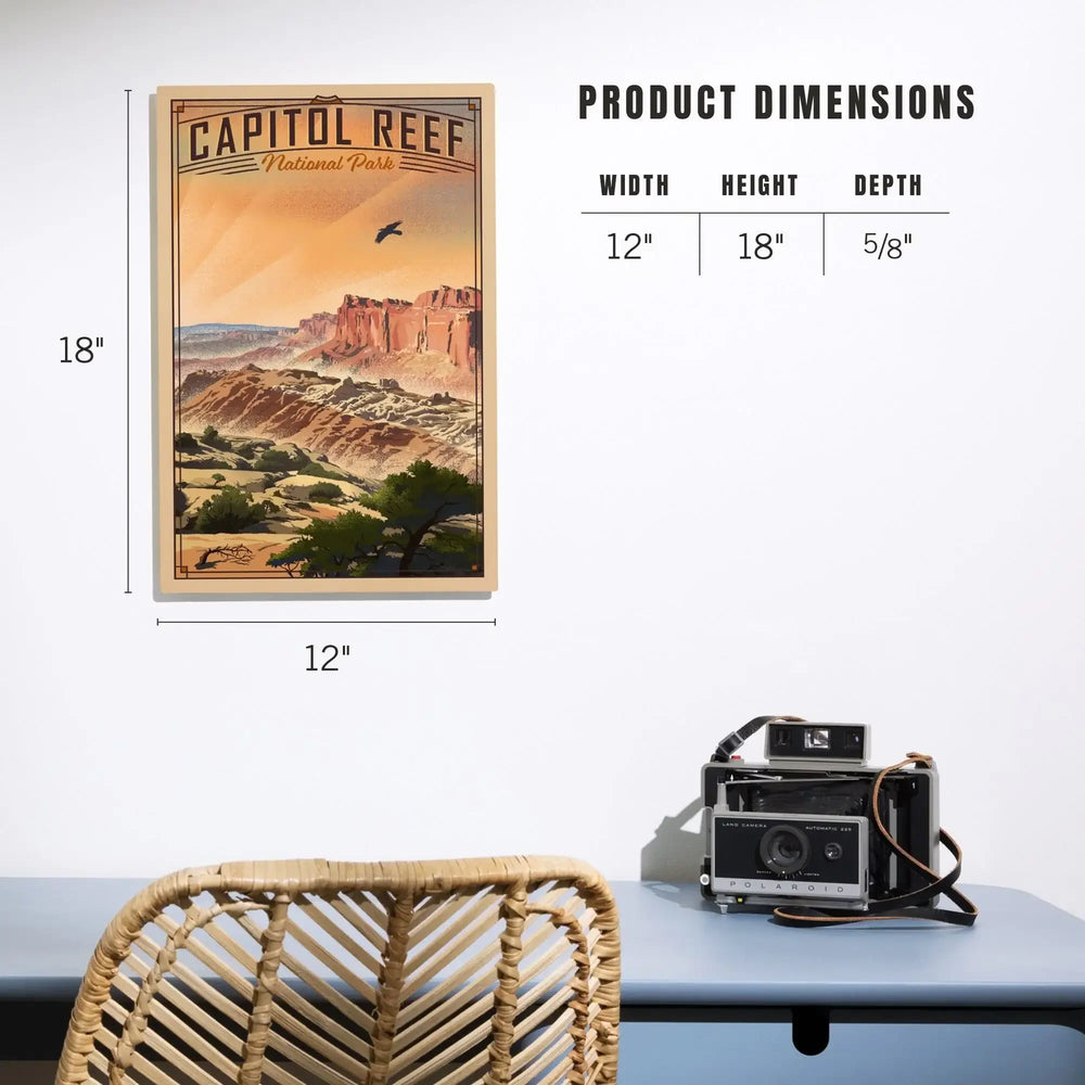 Capitol Reef National Park, Utah, Water Pocket Fold, Lithograph National Park Series, Lantern Press Artwork, Wood Signs and Postcards - Lantern Press
