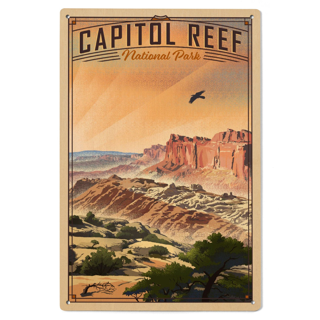 Capitol Reef National Park, Utah, Water Pocket Fold, Lithograph National Park Series, Lantern Press Artwork, Wood Signs and Postcards Wood Lantern Press 