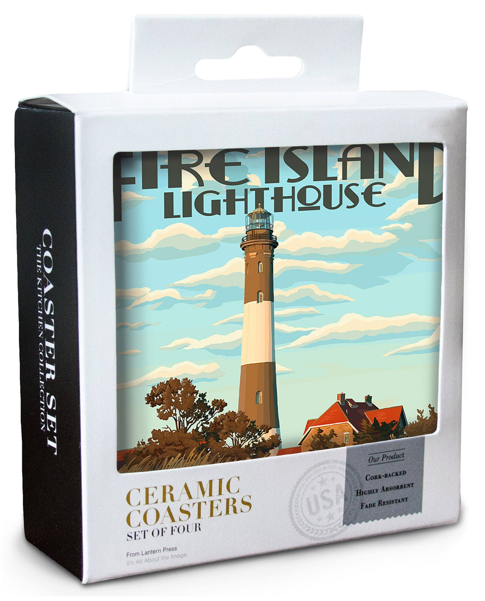 Captree Island, New York, Fire Island Lighthouses, Lantern Press Artwork, Coaster Set Coasters Lantern Press 
