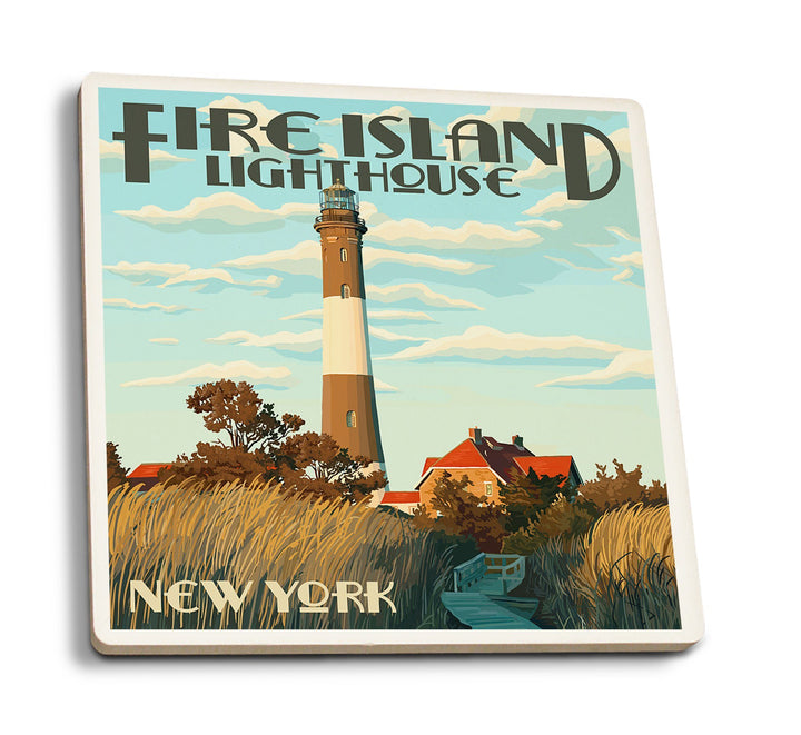 Captree Island, New York, Fire Island Lighthouses, Lantern Press Artwork, Coaster Set Coasters Lantern Press 
