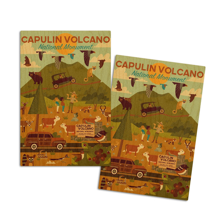 Capulin Volcano National Monument, New Mexico, Geometric, Lantern Press Artwork, Wood Signs and Postcards Wood Lantern Press 4x6 Wood Postcard Set 