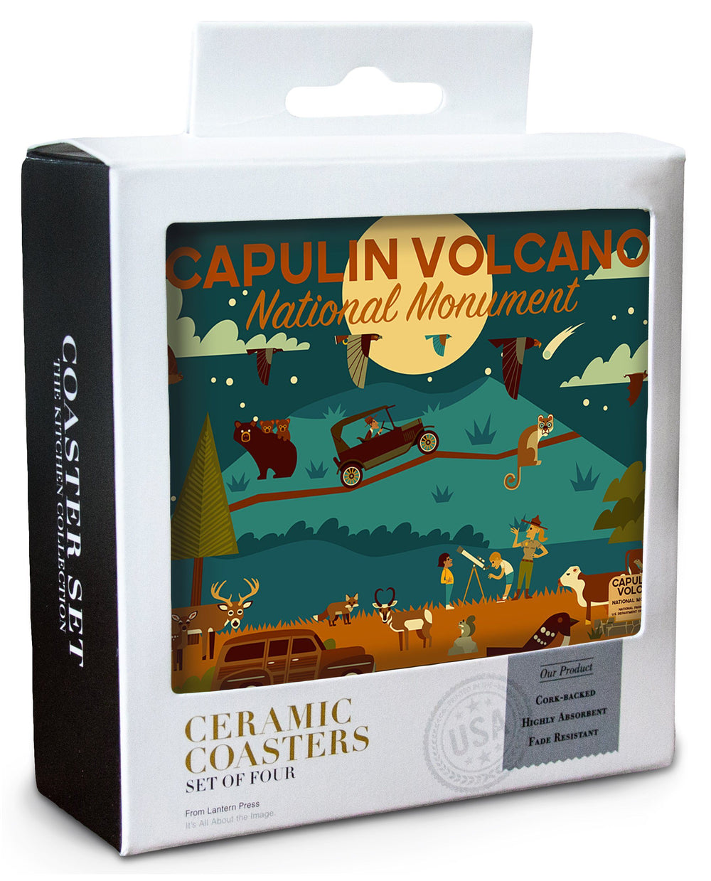 Capulin Volcano National Monument, New Mexico, Night, Geometric, Lantern Press Artwork, Coaster Set Coasters Lantern Press 