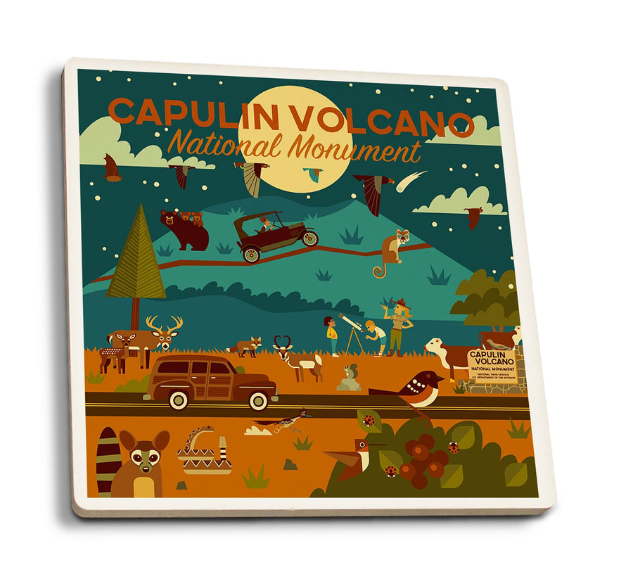 Capulin Volcano National Monument, New Mexico, Night, Geometric, Lantern Press Artwork, Coaster Set Coasters Lantern Press 