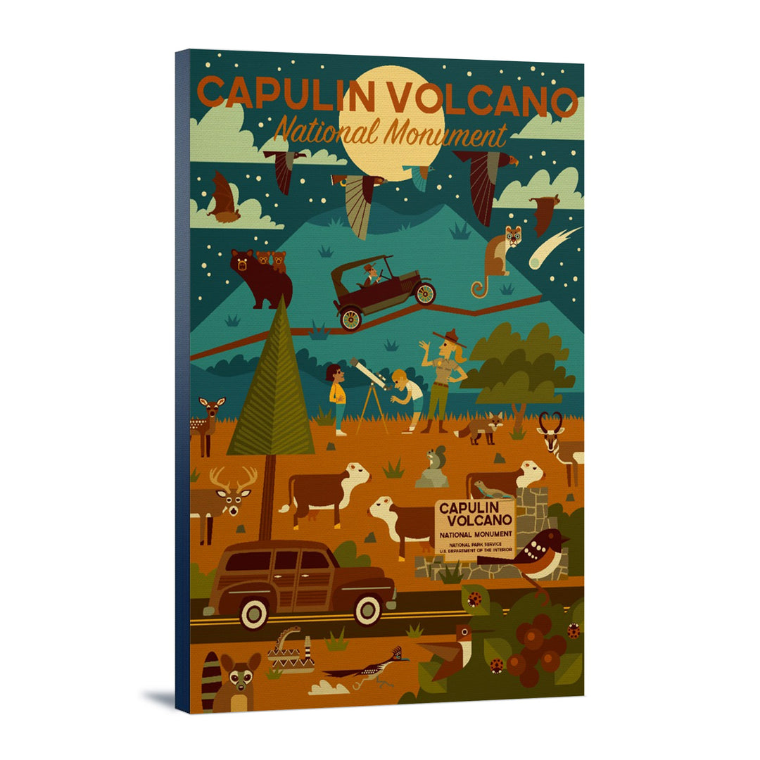 Capulin Volcano National Monument, New Mexico, Night, Geometric, Lantern Press Artwork, Stretched Canvas Canvas Lantern Press 12x18 Stretched Canvas 