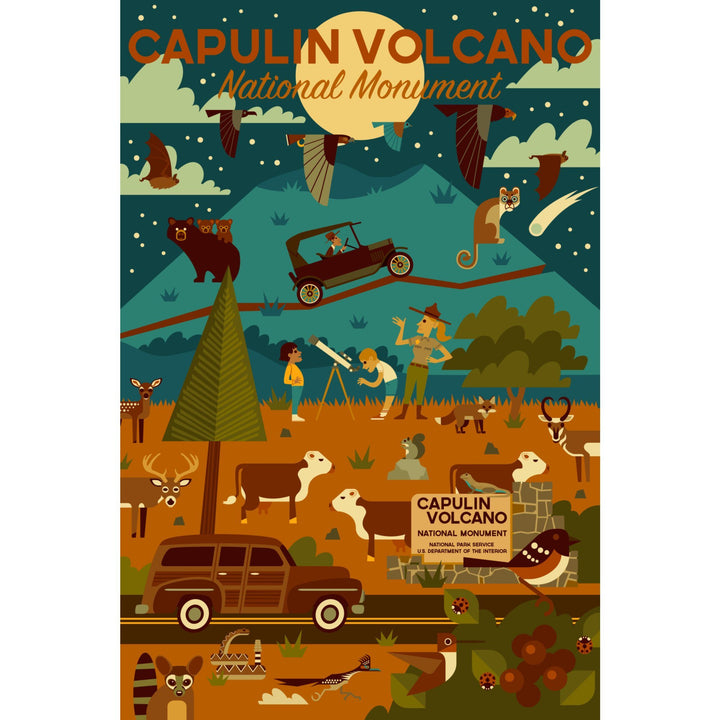 Capulin Volcano National Monument, New Mexico, Night, Geometric, Lantern Press Artwork, Stretched Canvas Canvas Lantern Press 