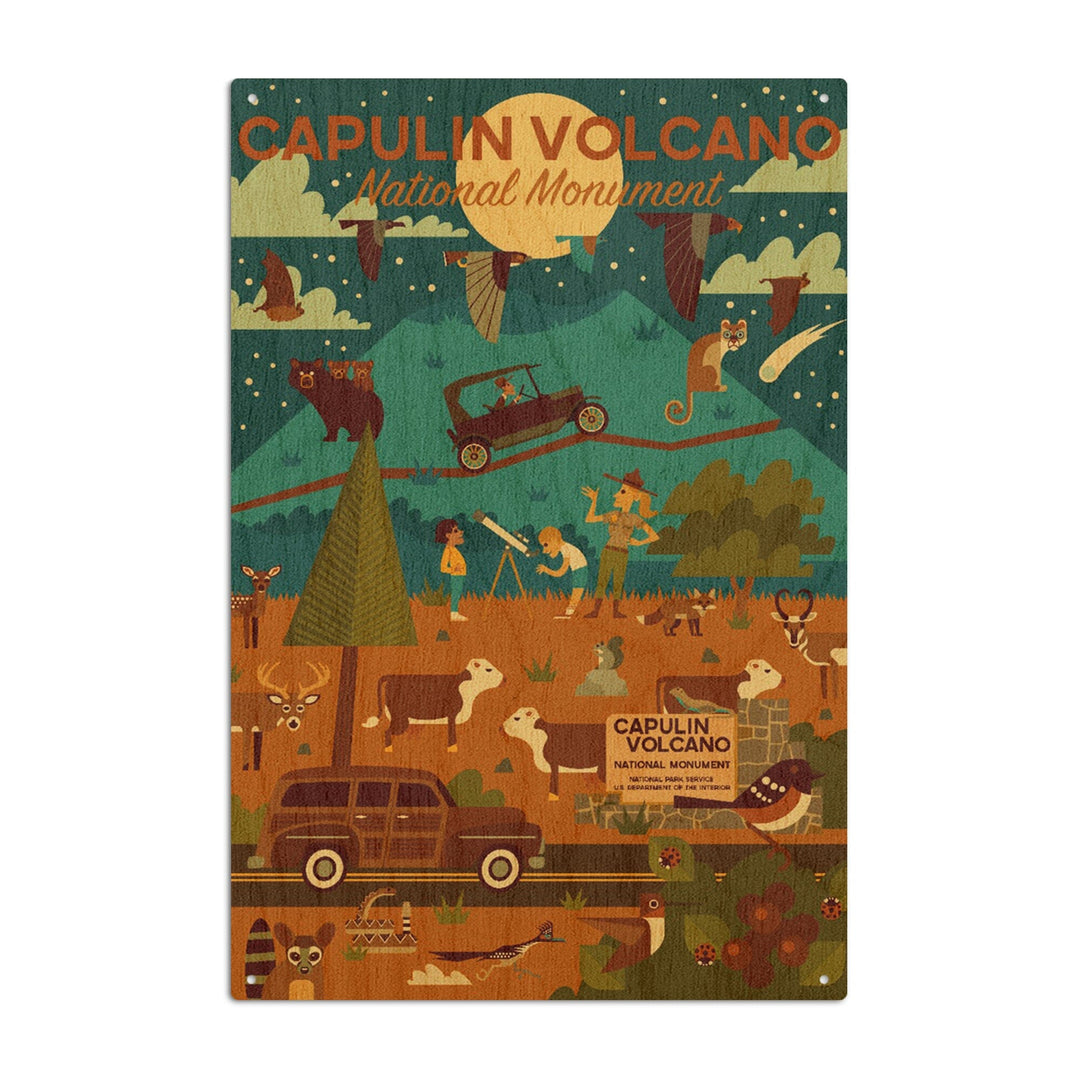 Capulin Volcano National Monument, New Mexico, Night, Geometric, Lantern Press Artwork, Wood Signs and Postcards Wood Lantern Press 10 x 15 Wood Sign 