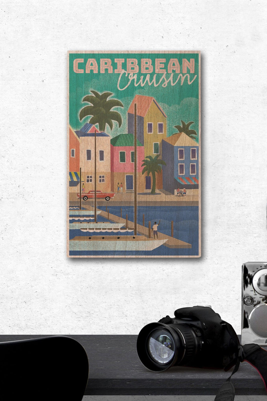 Caribbean Cruisin, Waterside Dock, Lithograph, Lantern Press Artwork, Wood Signs and Postcards Wood Lantern Press 12 x 18 Wood Gallery Print 