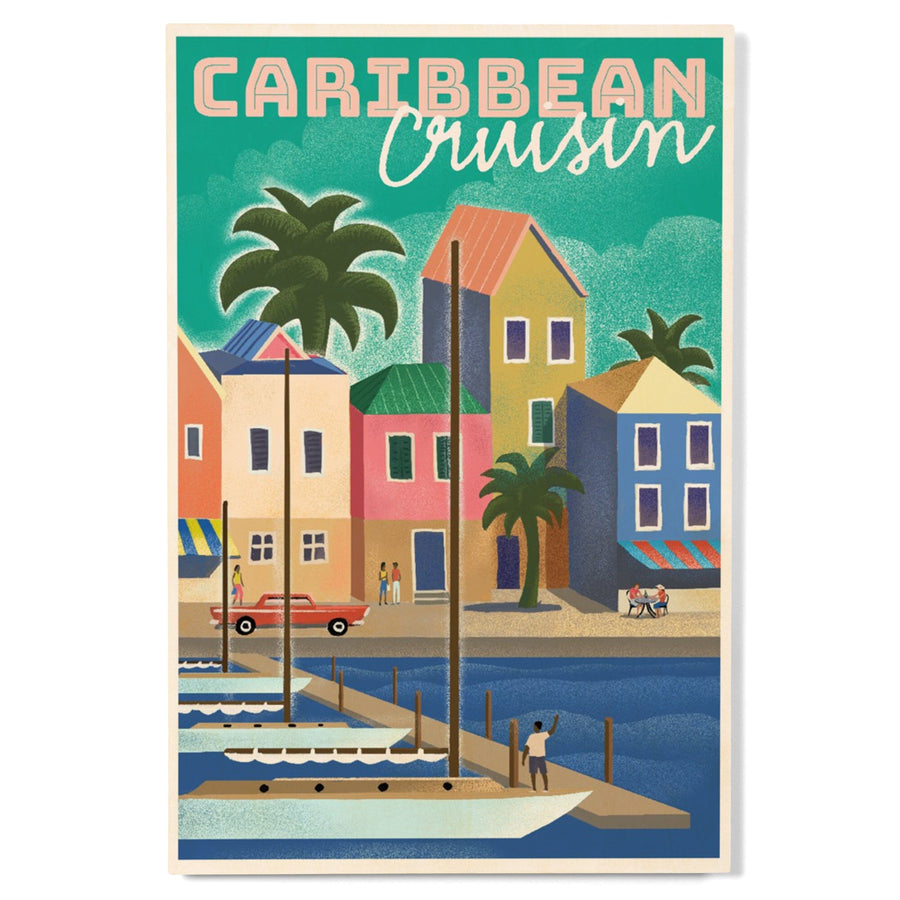 Caribbean Cruisin, Waterside Dock, Lithograph, Lantern Press Artwork, Wood Signs and Postcards Wood Lantern Press 