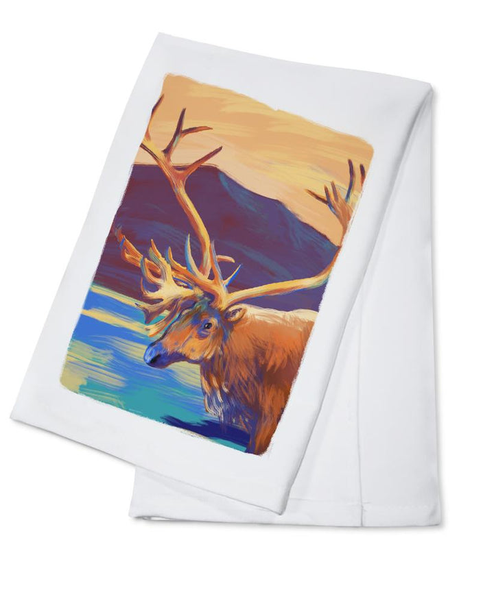 Caribou, Vivid, Lantern Press Artwork, Towels and Aprons Kitchen Lantern Press Cotton Towel 