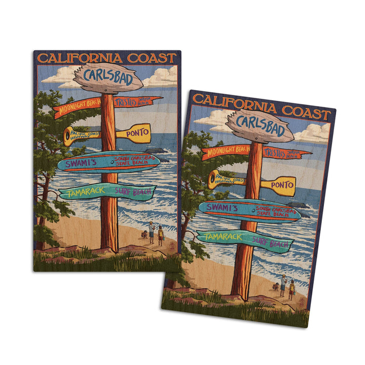 Carlsbad, California, Destinations Sign, Lantern Press Artwork, Wood Signs and Postcards Wood Lantern Press 4x6 Wood Postcard Set 