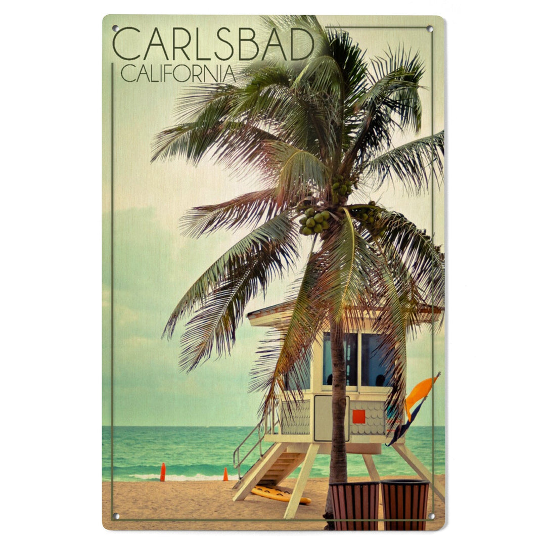 Carlsbad, California, Lifeguard Shack and Palm, Lantern Press Photography, Wood Signs and Postcards Wood Lantern Press 