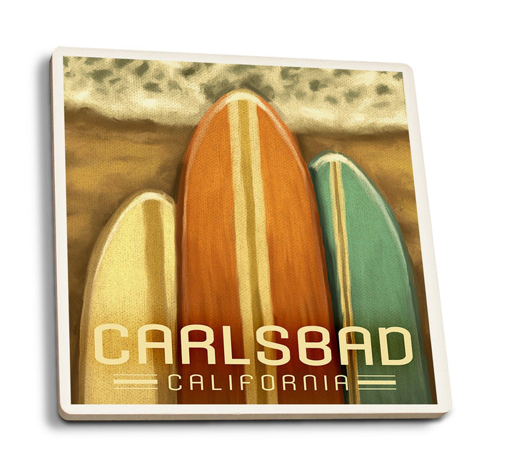 Carlsbad, California, Surfboards, Oil Painting, Lantern Press Artwork, Coaster Set Coasters Lantern Press 