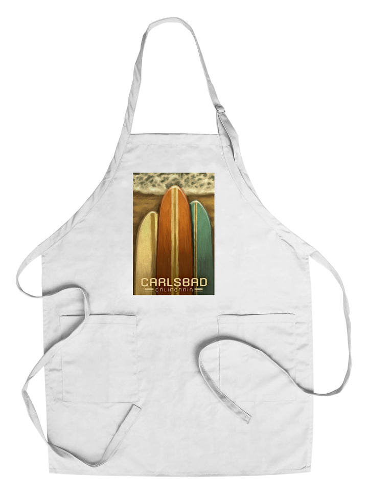 Carlsbad, California, Surfboards, Oil Painting, Lantern Press Artwork, Towels and Aprons Kitchen Lantern Press Chef's Apron 