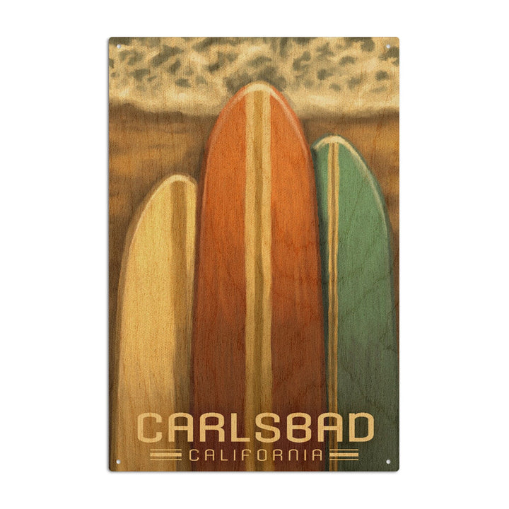 Carlsbad, California, Surfboards, Oil Painting, Lantern Press Artwork, Wood Signs and Postcards Wood Lantern Press 10 x 15 Wood Sign 