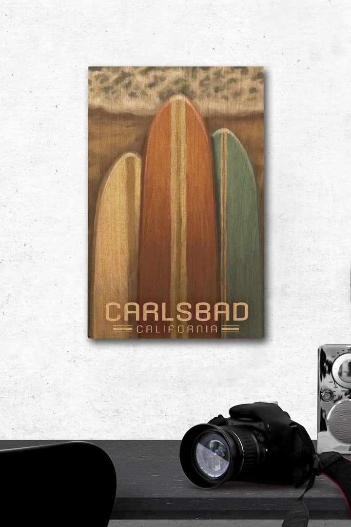 Carlsbad, California, Surfboards, Oil Painting, Lantern Press Artwork, Wood Signs and Postcards Wood Lantern Press 12 x 18 Wood Gallery Print 