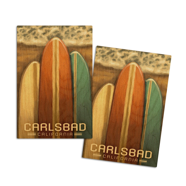 Carlsbad, California, Surfboards, Oil Painting, Lantern Press Artwork, Wood Signs and Postcards Wood Lantern Press 4x6 Wood Postcard Set 