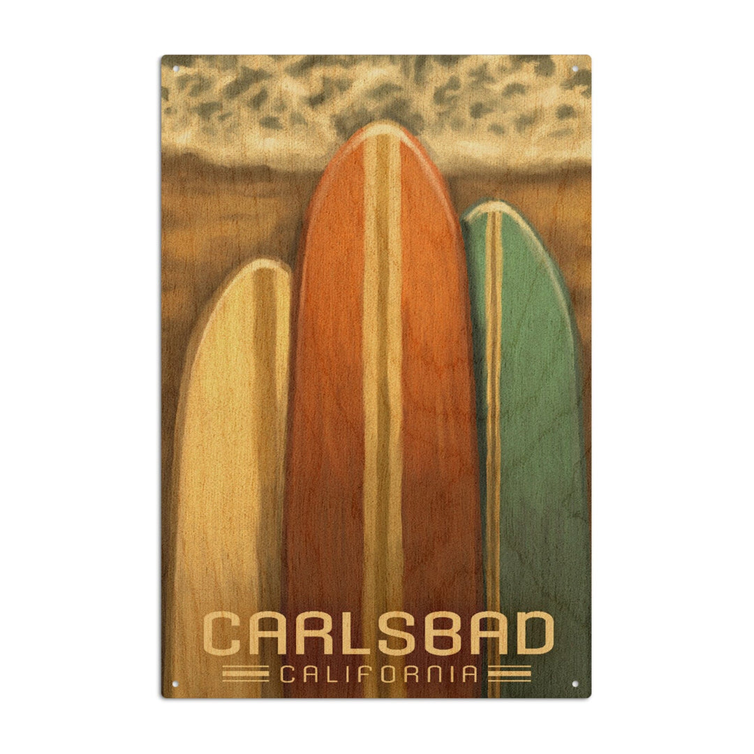 Carlsbad, California, Surfboards, Oil Painting, Lantern Press Artwork, Wood Signs and Postcards Wood Lantern Press 6x9 Wood Sign 