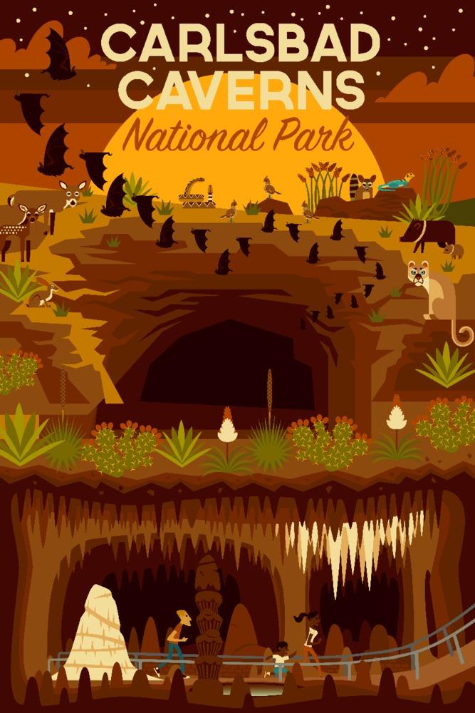 Carlsbad Caverns National Park, New Mexico, Geometric National Park Series, Lantern Press Artwork, Art Prints and Metal Signs Art Lantern Press 12 x 18 Art Print 