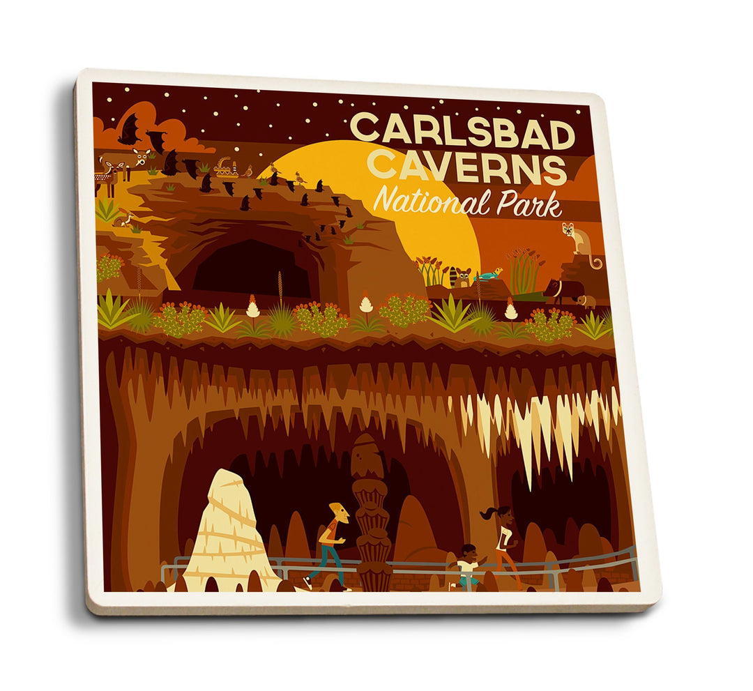 Carlsbad Caverns National Park, New Mexico, Geometric National Park Series, Lantern Press Artwork, Coaster Set Coasters Lantern Press 